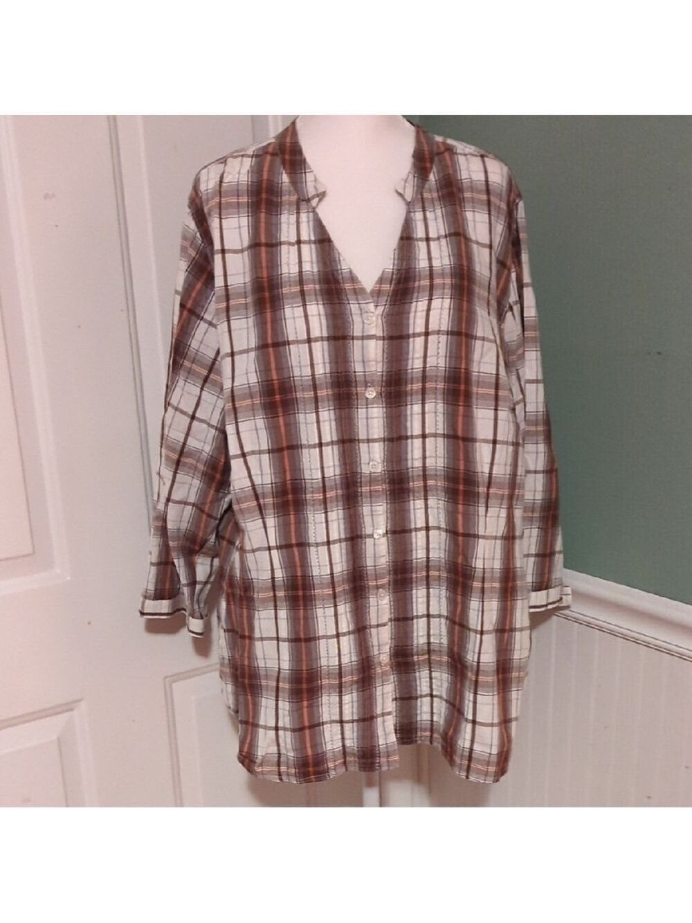 Fashion Bug Womens V Neck Plaid Top Plus Size 22W 24W